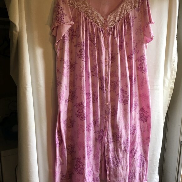 Sx 3x pink knit robe  floral short Sleeve fashion bug button up chest 66" - Picture 5 of 5